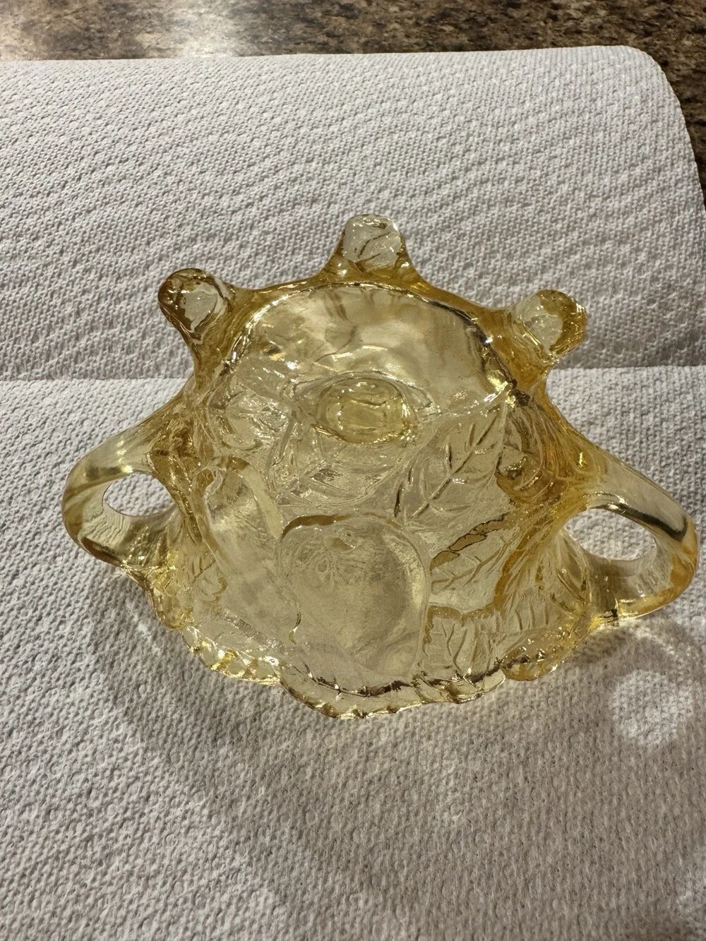 Yellow Mist Indiana Glass Tiara pattern sweet pear sugar bowl